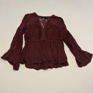 American Eagle Dark Red maroon lace peasant top M